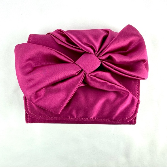 White House Black Market Handbags - White House Black Market Pink Fuchsia Satin Clutch Purse with Bow